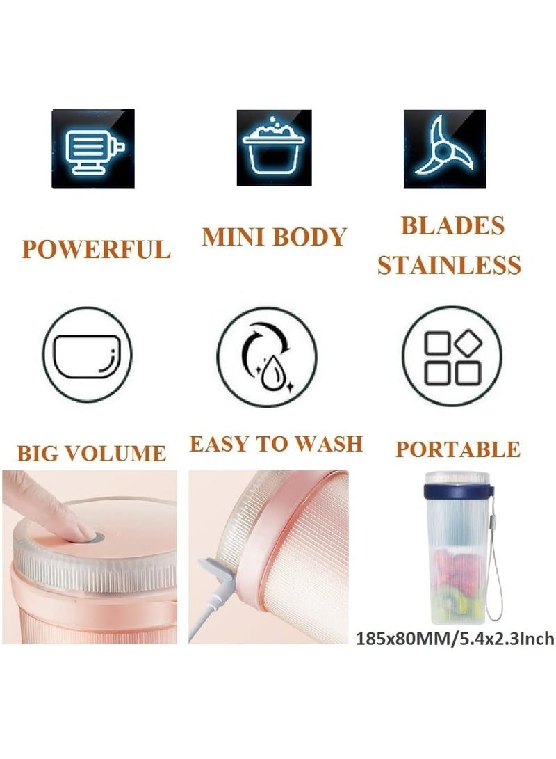 خلاط صغير محمول سعة 300 مل - خلاط عصارة شخصي يعمل بمنفذ USB مزود بـ 6 شفرات من الفولاذ المقاوم للصدأ - سهل الاستخدام بضغطة زر واحدة لتحضير العصائر، ومشروبات البروتين، وطعام الأطفال - مثالي للمطبخ، والسفر، والمكتب، والنادي الرياضي - وردي - Image 3